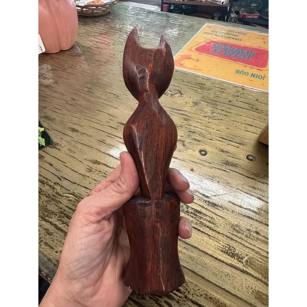 Vintage Wooden Cat Statue